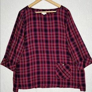 J. Jill Plaid Blouse With Accent Pocket Size XL